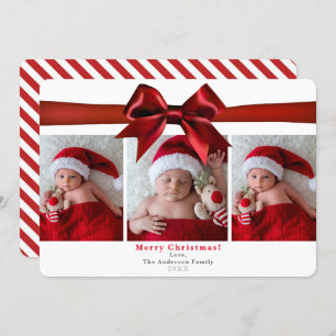 Invitation Big Red Satin Bow Noël Holiday 3 Photos Photo