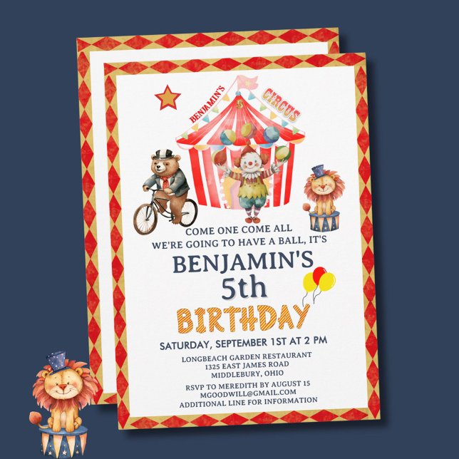 Invitation Big Top Carnival Carnival Boy Cinquième anniversai (Créateur téléchargé)