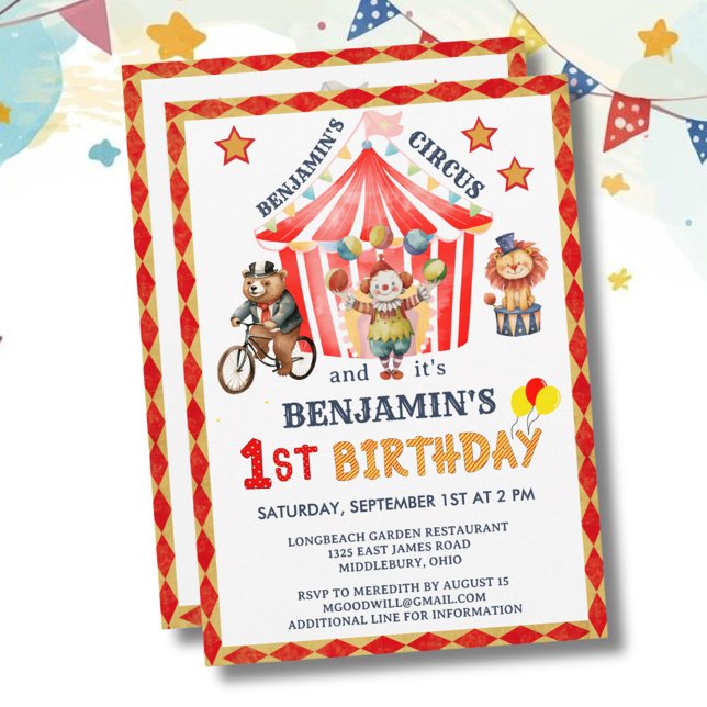Invitation Big Top Circus Carnival Boy 1st Birthday  (Créateur téléchargé)