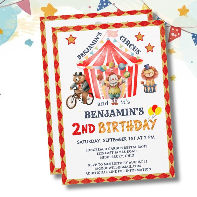 Invitation Big Top Circus Carnival Boy 2nd Birthday  (Créateur téléchargé)