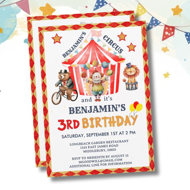Invitation Big Top Circus Carnival Boy 3rd Birthday  (Créateur téléchargé)