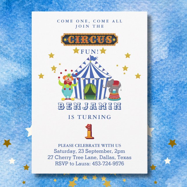 Invitation Big Top Come One Come All Circus 1er Anniversaire (Créateur téléchargé)