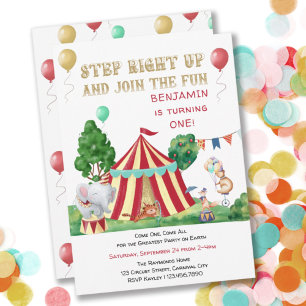 Invitation Big Top et Animaux de cirque 1er anniversaire