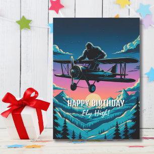 Invitation Bigfoot Anniversaire Avion Vintage Nuages Drôle 
