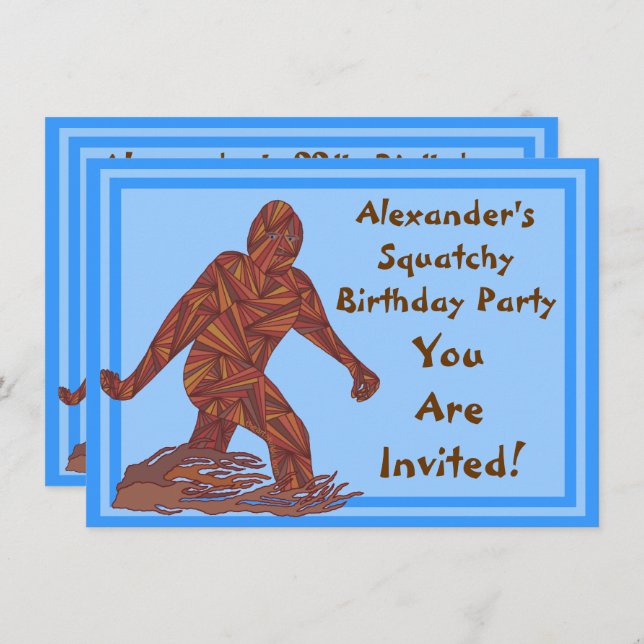 Invitation Bigfoot Walking Sasquatch Blue Anniversaire Party (Devant / Derrière)