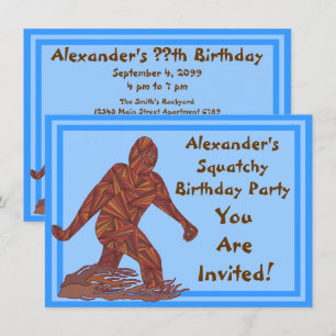 Invitation Bigfoot Walking Sasquatch Blue Anniversaire Party