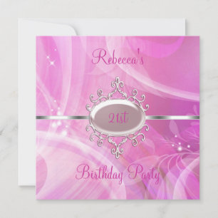 Invitation Bijou Abstrait Rose Argent Élégant 21e Anniversair