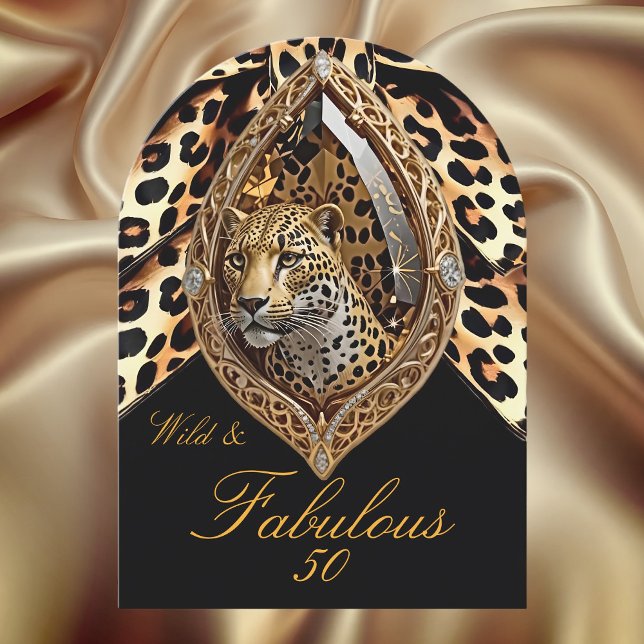 Invitation Bijou Arc fabuleux 50 ans visage léopard sauvage (Créateur téléchargé)