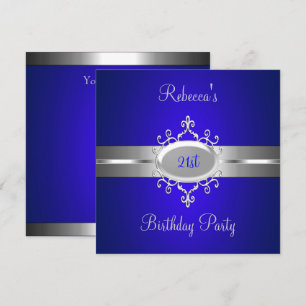 Invitation Bijou Argent Cobalt Fête élégante 21e Anniversaire