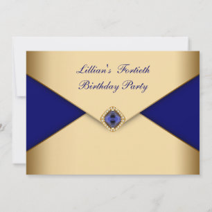 Invitation Bijou Bleu Or Elégant 40e Anniversaire de Femme