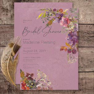 Invitation Bijou Boho Rustique Tone Plum Florals Fête des mar