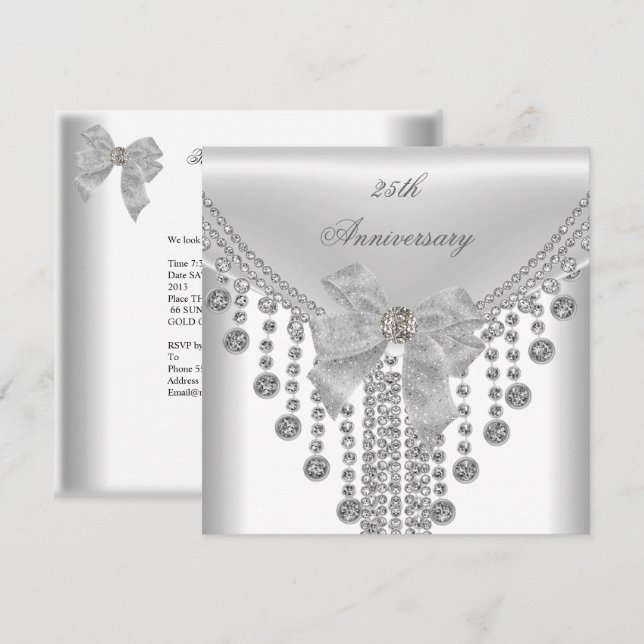Invitation Bijou d'arc en Overlay Argent Blanc 25e Anniversai (Devant / Derrière)
