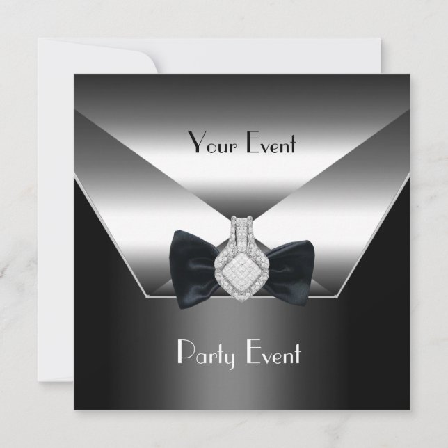 Invitation Bijou de diamant noir argenté pour soirée (Devant)