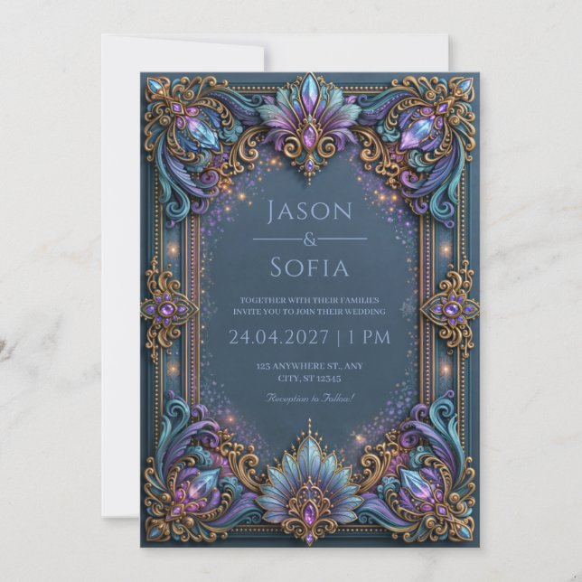 Invitation Bijou de mariage en filigrane d'améthyste (Devant)