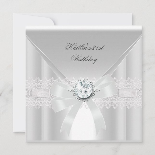 Invitation Bijou de perle blanche pour fête d'anniversaire 21 (Devant)