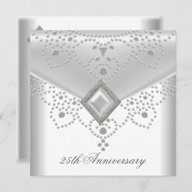 Invitation Bijou de perle de superposition d'argent blanc pou (Devant / Derrière)