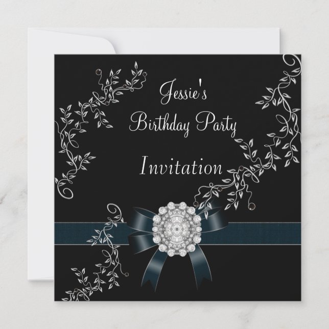 Invitation Bijou diamant Noir Bow Argent (Devant)