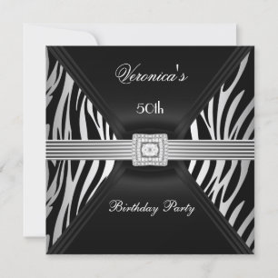 Invitation Bijou diamant zèbre noir argenté 50e anniversaire