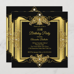 Invitation Bijou d'or Black Elegant Anniversaire Photo