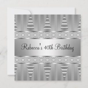 Invitation Bijou élégant argenté pour 40e anniversaire