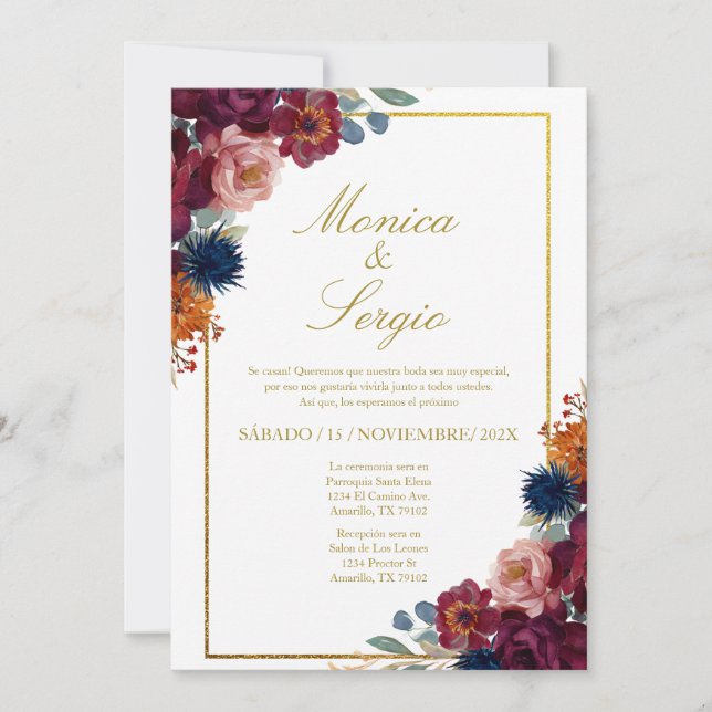Invitation Bijou élégant avec cadre mariage espagnol (Devant)