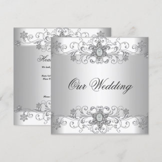 Invitation Bijou élégant de mariage argent diamant blanc