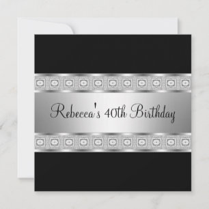 Invitation Bijou élégant noir argent 40e anniversaire