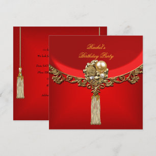 Invitation Bijou élégant rouge or pour fête d'anniversaire