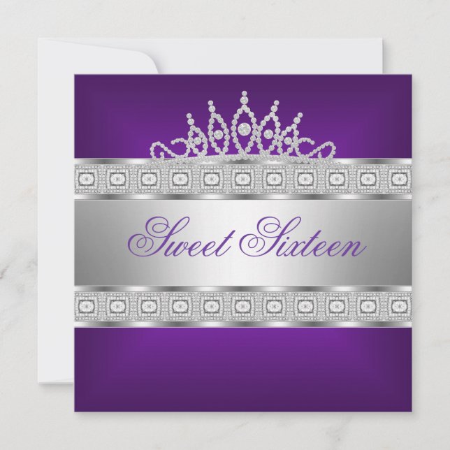 Invitation Bijou élégant violet argent 16e anniversaire (Devant)
