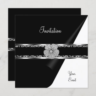 Invitation Bijou en losange léopard Argent noir