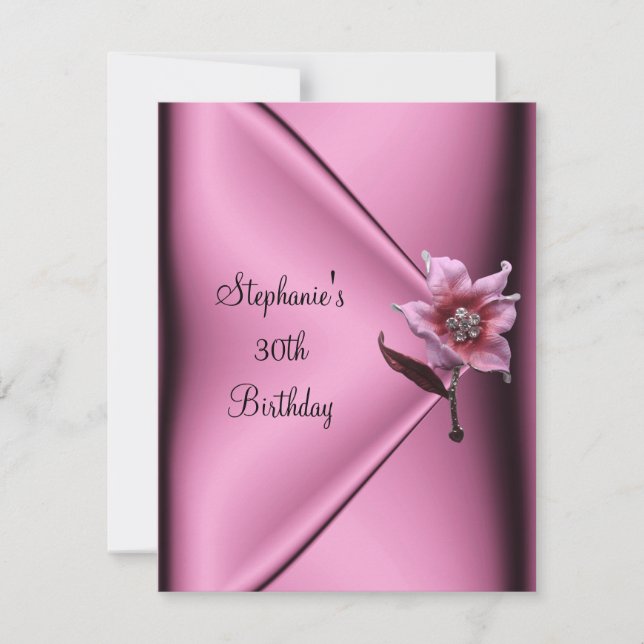 Invitation Bijou Fleur de Soie Rose pour Fête d'Anniversaire  (Devant)