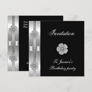 Invitation Bijou Fleur Diamant Argent Noir