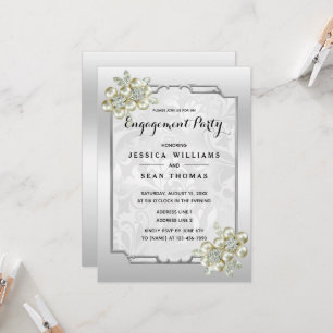 Invitation Bijou Floral Classe, Alliance Argent Cadre Argent