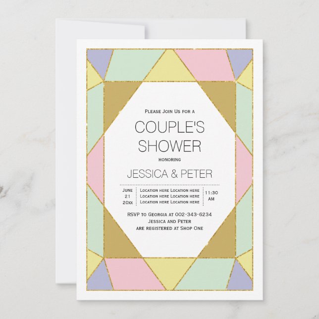 Invitation Bijou géométrique bloc couleur mariage couples dou (Devant)