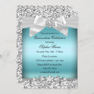 Invitation Bijou Parties scintillant bleu argent Bow Quincean
