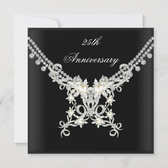 Invitation Bijou perle noire blanche argentée 25e anniversair (Devant)