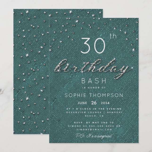 Invitation Bijoux Chic Emerald Sparkle Parties scintillant fê (Devant / Derrière)