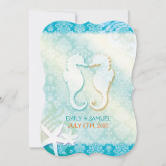 Invitation Bijoux Damask SeaHorse Starfish Plage Mariage