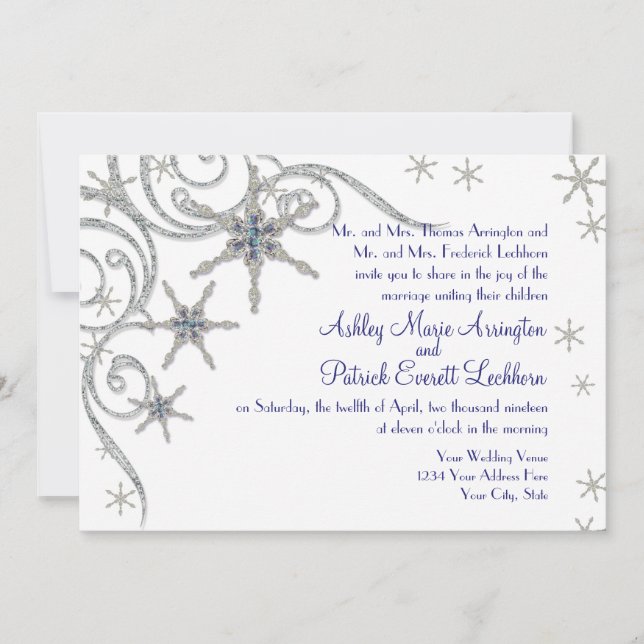 Invitation Bijoux de flocon de neige en Bling Swirl Mariage C (Devant)