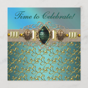 Invitation Bijoux Emerald Turquoise Blue Gold fête d'annivers