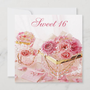 Invitation Bijoux en glamour, Fleurs roses et boîtes Douces 1