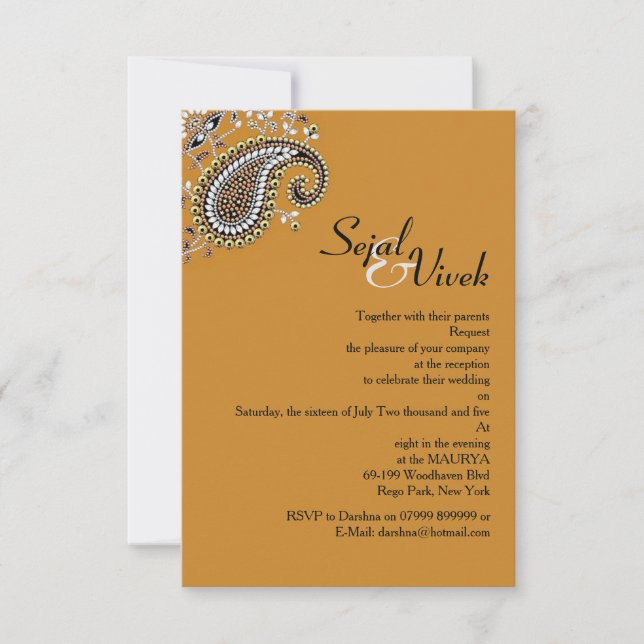 Invitation Bijoux or argent Mariage hindou Paisley (Devant)