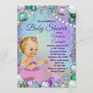 Invitation Bijoux Sirène Blonde Baby shower sirène rose