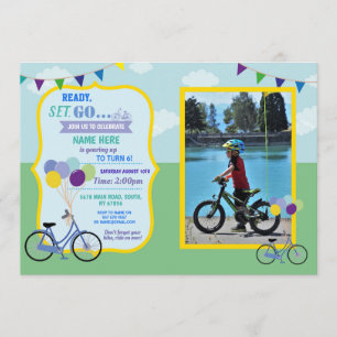 Invitation Bike Birthday Bicycle Party Blue Boys Photo
