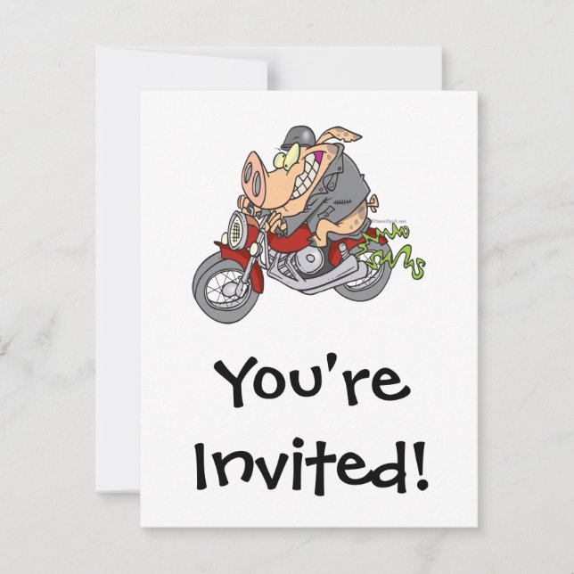 Invitation biker hog cochon moto dessin animé moto (Devant)