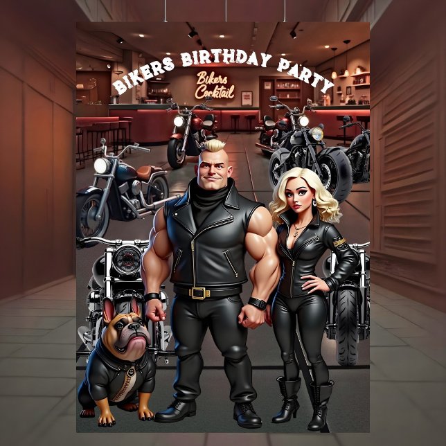 Invitation Bikers Bar Birthday Party Couple Bulldog Bikes (Créateur téléchargé)