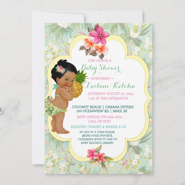 Invitation Bikini de bébé fille Tropical Luau Hawaïen Ananas (Devant)