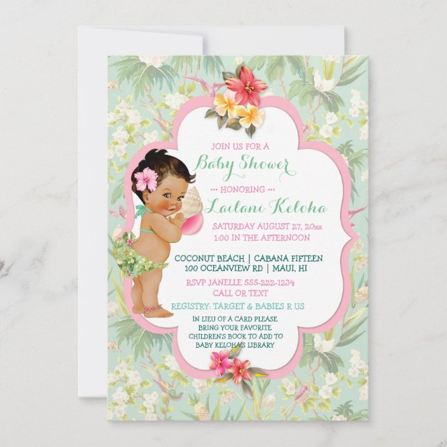 Invitation Bikini de bébé fille Tropical Luau Hawaïen Coquill (Devant)