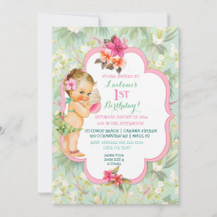 Invitation Bikini de bébé fille Tropical Luau Hawaïen Coquill