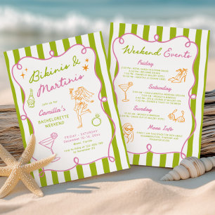 Invitation Bikinis Dessinés à la Main et Martinis pour un Wee